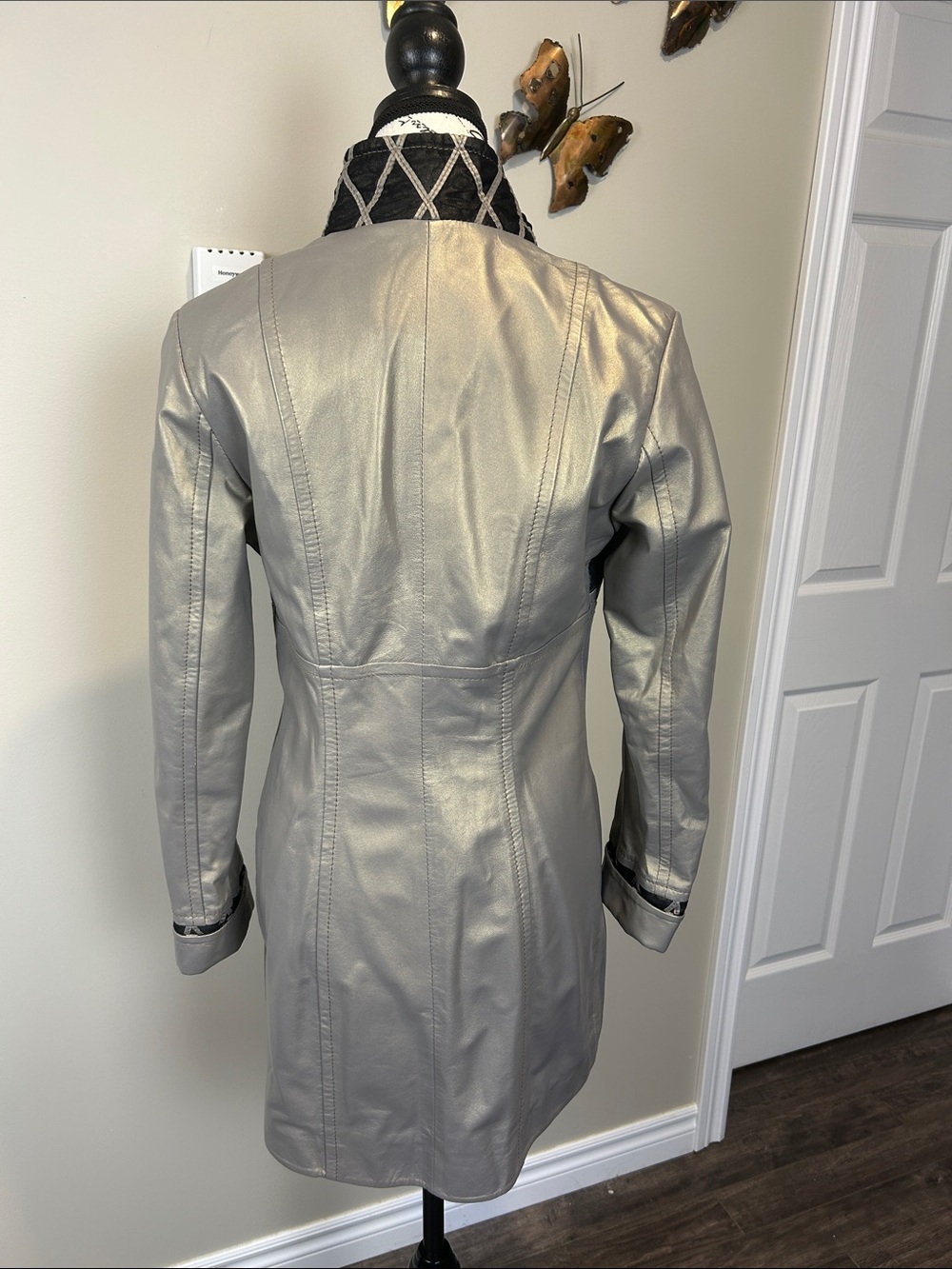 Dolce Vitalli Metallic Taupe Snake Print Moto Car Coat Jacket Medium - Picture 5 of 11